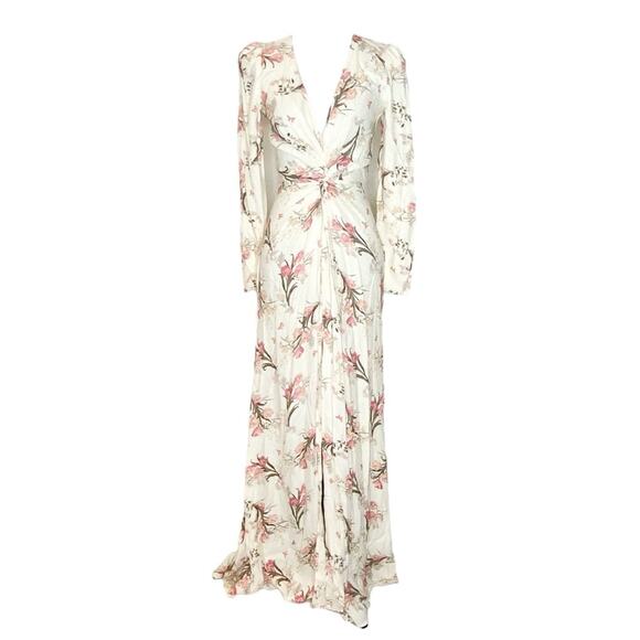 NWT Reformation Gatsby Floral Long Sleeve V Neck Dress Gown Leila Size 0 - Picture 3 of 6